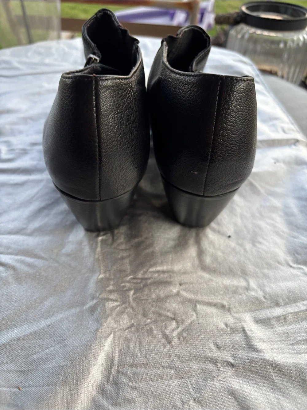Munro Black Peep-Toe Leather Ankle Boots